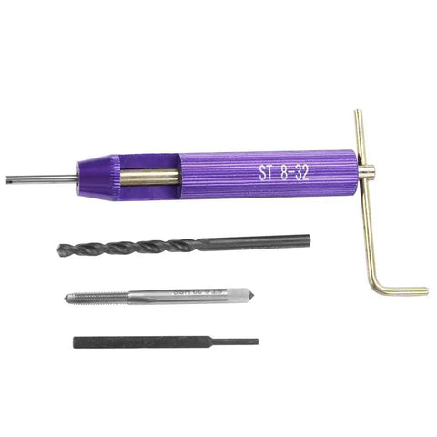 Stainless Steel Thread Repair Insert Kit With Coiled Wire Helical Inserts, 50 Pcs, 8 32UNC X 1.5D, tools displayed on white background.