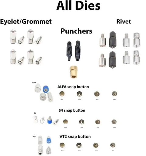 Rivet Eyelet Grommet And Snap Button Die Set For Hand Press Machine with dies and punchers image