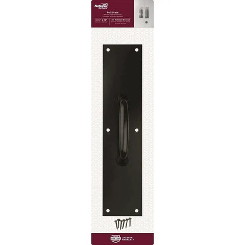 Heavy Duty Door Pull Plate for Front and Back Doors in High Traffic Areas Aluminum Construction With Oil Rubbed Bronze Finish, shown with mounting screws