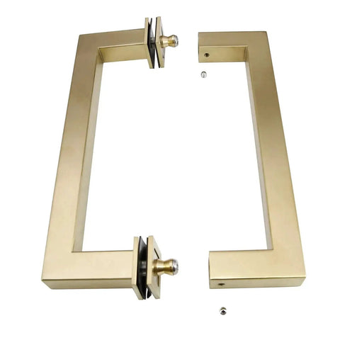 Stainless Steel 304 Grade Tubular Back-To-Back Shower Door Pull Handle, 8-Inch Center-To-Center, Satin Brass Finish, Square Profile