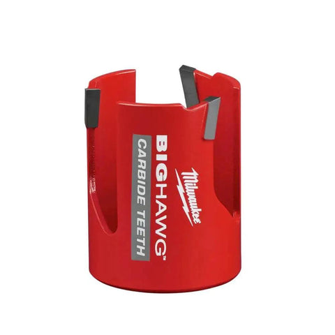 Red Big Hawg Carbide Tipped Hole Saw from Milwaukee 49-56-9290, durable carbide teeth for drilling metal and wood, front view.