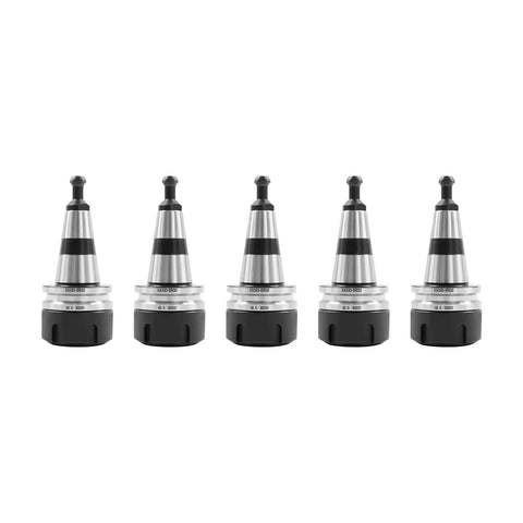CNC Router Balance Collet Set, 5 Piece High Precision Chucks, front view, 40Cr steel tool holders, 1 to 20mm clamping range