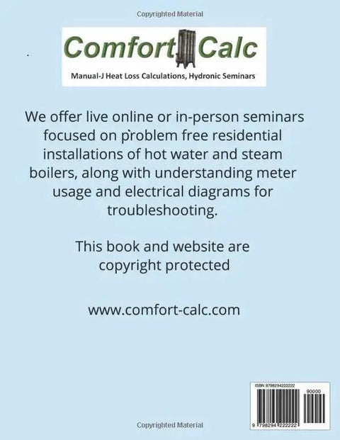 Back cover of Hands On Electrical Testing And Troubleshooting Guide with Comfort Calc branding and seminar information.