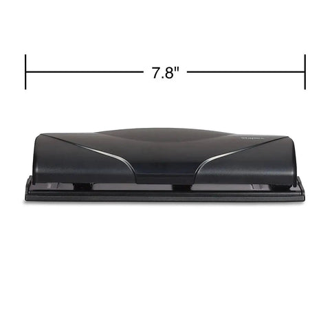 Front view of Mini 3 Hole Punch, 6 Sheet Capacity for Home Office, Compact Black Paper Punch with 7.8-inch width measurement