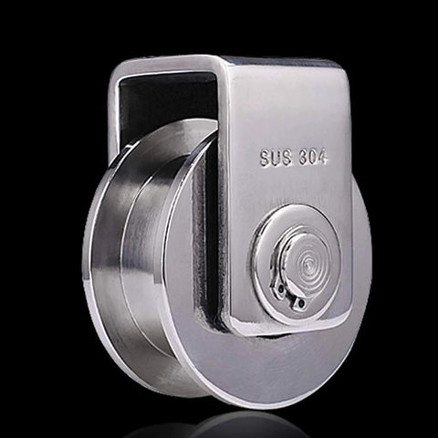 Front view of Set of 2 Heavy Duty Beefy Groove Wheels H Groove Track Wheel 304 Stainless Steel Sliding Door Roller for square tube
