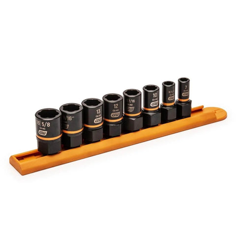 Eight Piece Workhorse Quarter Inch And Three Eighths Inch Drive Bolt Biter Impact Extraction Socket Set Bi Directional For Damaged Fastener Removal And Tightening Cr Mo Steel Construction Heavy Duty Auto Shop Tool Kit