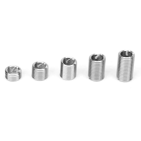 Stainless Steel Spiral Threaded Inserts Kit For M8x1.25 Helical Thread Insertion, 80 Piece Set, shown in various sizes.