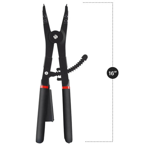 Beefy Heavy Duty 16 Inch Snap Ring Pliers Set For Internal And External Circlips Two Piece With Twelve Tips shown front view.
