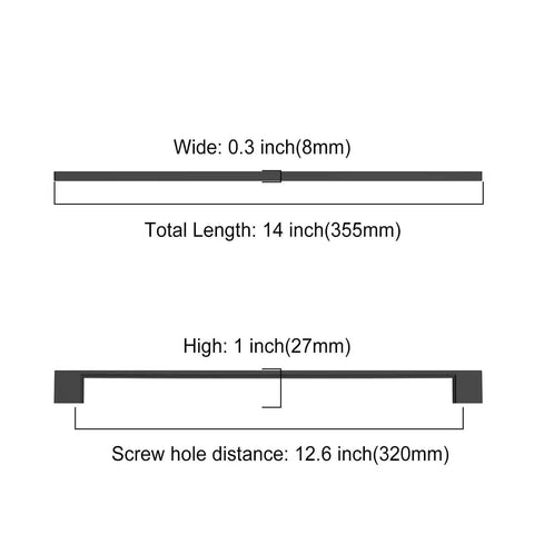 Dimensions diagram of Matte Black 12.6 Inch Kitchen Cabinet Handles 10 Pack Cabinet Pulls For Cupboard And Drawer Doors.