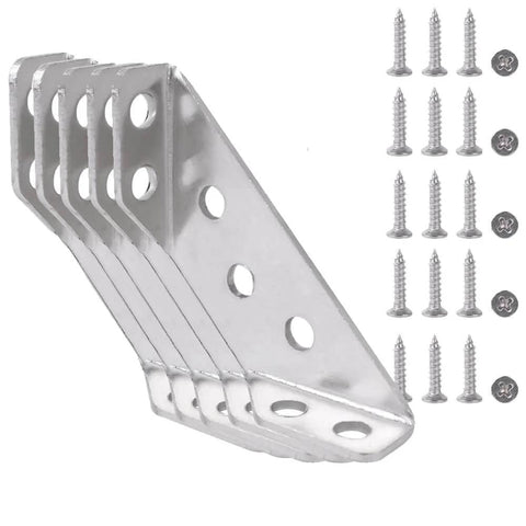 5PCS Stainless Steel Corner Brackets with 20PCS Screws Furniture Connector for Cabinet Angle Support Fixed Brace Fasteners