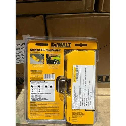 Back view of Impact Driver Bit Set With Magnetic Tough Case in packaging, showing specifications and protective case details.