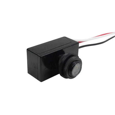 Side view of 2 Pack DC 8-50V Photoelectric Light Control Switch Dusk To Dawn Sensor For Outdoor Lighting, black rectangular photocell with wires