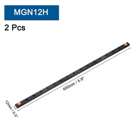 MGN12 400mm Linear Guide Rail Kit Two Pack With MGN12H Carriage Blocks, shown with dimensions for DIY 3D printers and CNC machines.