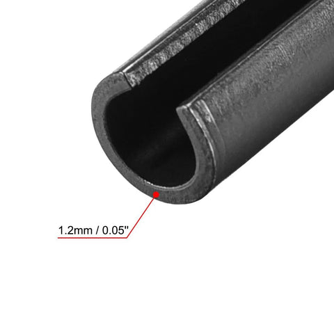 Close-up of Slotted Spring Pin Kit 6mm By 25mm Plain Finish 65Mn Steel Roll Set, showing thickness measurement detail.