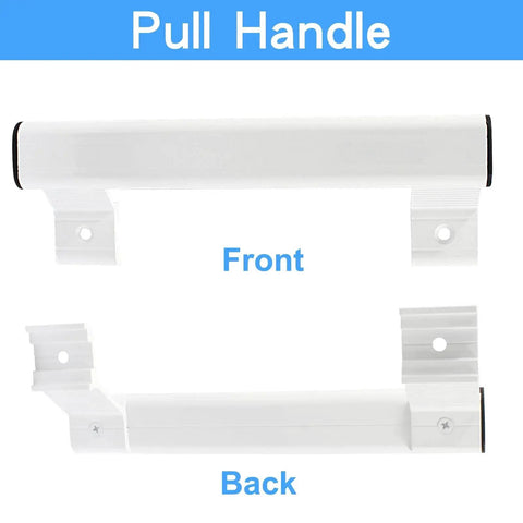 Two Pack Sliding Glass Door Handles White Aluminum Alloy Durable Modern Pull Handles For Right Or Left Swing Patio Doors Rust Resistant Metal Door Pulls With Six And Five Eighths Inch Mounting Hole Spacing front and back view