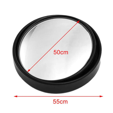 Close-up of 2 Pack Blind Spot Mirrors With 360 Degree Rotation, Round HD Glass, Stick On Convex Side View For Universal Cars, Black, Adjustable, Waterproof, 50mm Diameter, 12mm Thick showing diameter measurements.