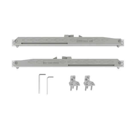 Brushed Nickel Sliding Barn Door Hardware Track Kit With Soft Close Heavy Duty Top Mounted Six Foot System, shown disassembled.