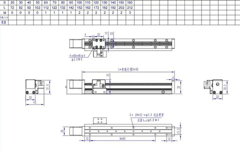 Technical drawing of compact linear motion actuator with lead screw and built-in motor for DIY CNC router parts X Y Z axis travel 120mm.