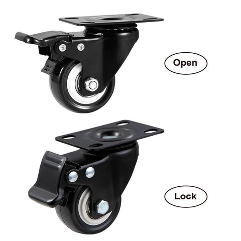 2" Caster Wheels Set of 4, Heavy Duty with Brake - Locking Polyurethane (PU) No Noise Swivel Plate Casters, Pack of 4 - Canadian Ball Bearing Supplier.