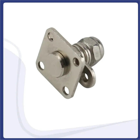 304 stainless steel torque-control hinge with square mounting plate and holes, angled view