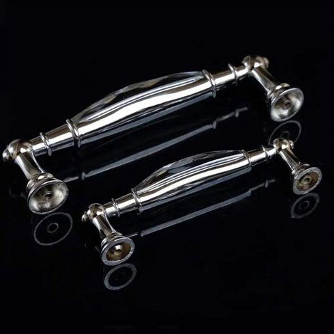 Two Pack 3.78 Inch Glass Dresser Drawer Handles With Clear Crystal Look Pull Knobs In Chrome Metal Finish, 96mm Center To Center