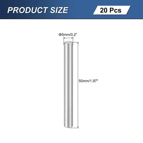 20 Pack M5x50mm 304 Stainless Steel Dowel Pins For Mechanical Manufacturing And Furniture Installations, Silver, single pin shown with size