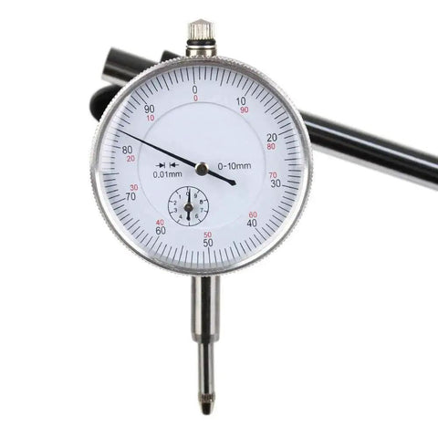 Precision Dial Indicator With Magnetic Base Holder Long Arm 0 To 10mm Range 0.01mm Graduation Fine Adjustment For Accurate Metalworking Measurements