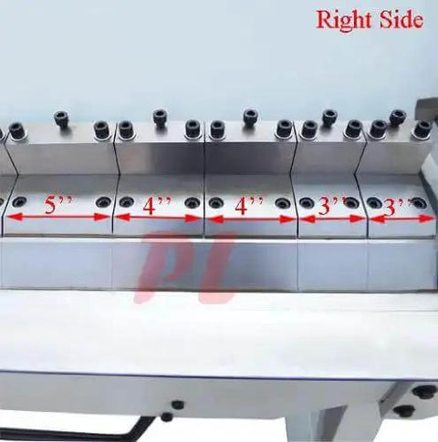 Right side view of 80 Inch Pan And Box Brake Bender showing segmented fingers for 12 gauge mild steel bending, close-up detail.