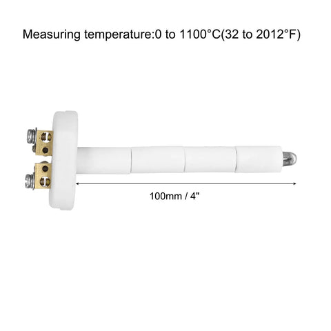 K-type ceramic kiln thermocouple probe, 3.2x100mm white ceramic rod with brass terminal block and mounting flange