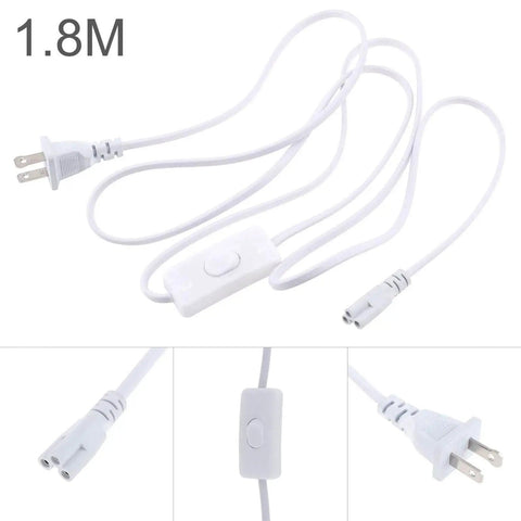 Three Pin T5 T8 LED Wire Connector Power Cord Six Foot Extension Cable With On Off Switch and US Molded Plug