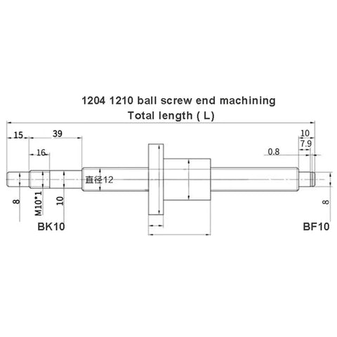 Technical diagram of Bidirectional Ball Screw Nut SFU1204 With Anti Backlash Left And Right Hand Thread, 500mm, showing dimensions.