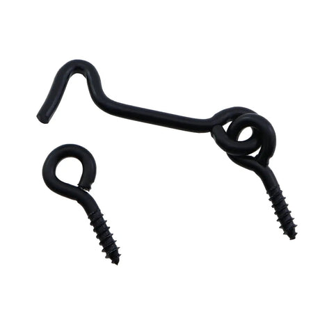 2 Inch Heavy Duty Iron Hook And Eye Latch Set In Black For Barn Doors Sliding Doors Windows Cabins Sheds And Interior Doors Easy One Step Installation With Screws 10 Pieces Durable Construction For Reliable Security On Lightweight To Heavy Doors.