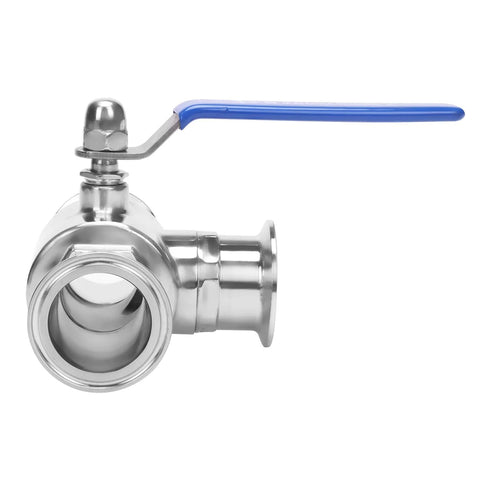 DERNORD 2 in Tri Clamp Sanitary Ball Valve, 3-Way T-Port, stainless steel, blue lever