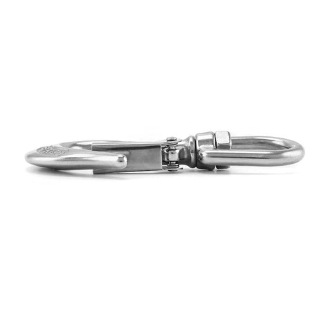 Slip Hooks 1400Lb Stainless Steel Rotatable Swivel Clevis Hook With Safety Latch, side view showcasing 304 stainless steel build.