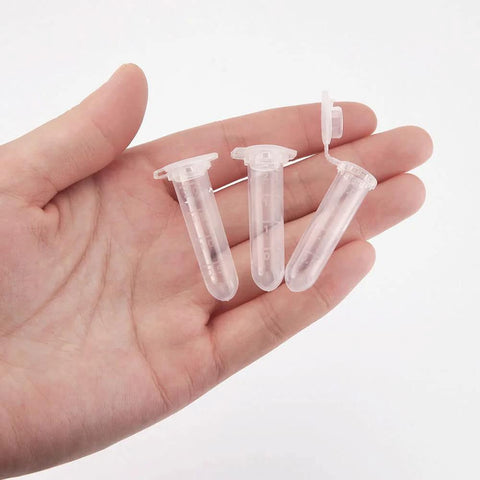 Three BKMAMLAB 2ml microcentrifuge tubes with caps; clear plastic sample storage vials.