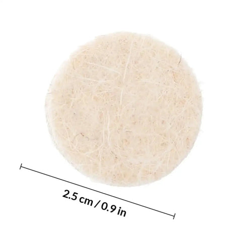 Close-up of a wool felt polishing wheel, 2.5 cm diameter, part of 120 pcs Wool Felt Polishing Wheel Set With Mandrel Handle