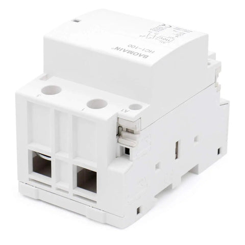 Heavy Duty AC Contactor 2 Pole 2NO 110V Coil DIN Rail Mount Panel Ready, side view, white, for industrial automation and motor control