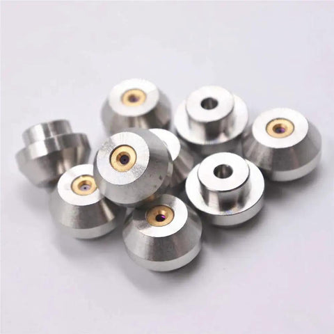 Close-up of orifice waterjet spare parts pack three pieces for water jet cutting machines replacement nozzles and wear parts