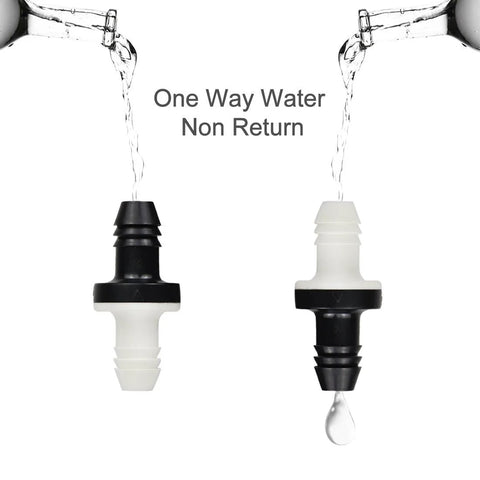 Inline vacuum barbed check valve, 3/8 in (10 mm), ABS plastic, white and black pair, one-way valve