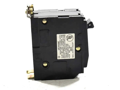 Side view of 2 Pole Bolt On Circuit Breaker 20 Amp 120 240 VAC And 48 VDC QOB220 Style UL CSA Approved For Panelboards Appliances And Lighting