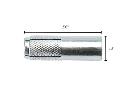 Eight Pack 3/8 Inch Premium Zinc Plated Carbon Steel Knurled Drop In Anchors For 3/8-16 Bolts, 1/2 Inch Hole Diameter, 1-9/16 Inch Hole Depth