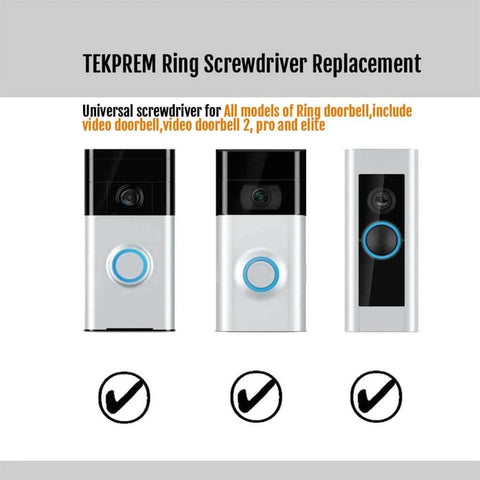 Dual End Alloy Steel Torx Screwdriver Bit Kit For Doorbells And Security Video Systems, Ergonomic Grip Handheld Tool, shown with compatible doorbell models.