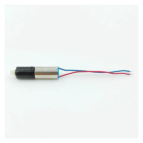 Side view of Six Millimeter Coreless Planetary Gear DC Motor Gearbox with 330 RPM output, wires extended, for 1.5V to 3.7V batteries
