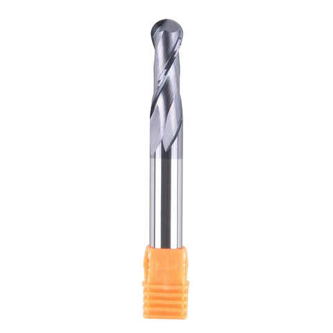 Ball Nose Carbide End Mill CNC Cutter Router Bit With Beefy 3/8 Inch Shank And 3/8 Inch Cutting Diameter Double Flute TiAlN Coated