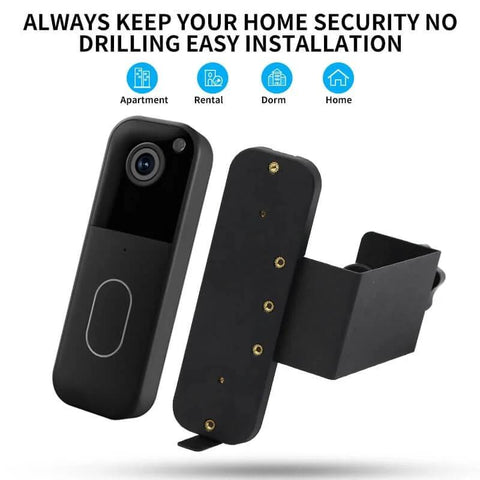 Anti Theft Doorbell Mount For All Gen Video Doorbells, Drill Free Installation With Non Blocking Motion Sensor, black metal bracket