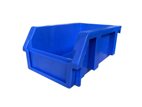 Blue Heavy Duty Thermoplastic Storage Bin Organizer Built To Last, Stackable And Hangable with Side Connect, front view