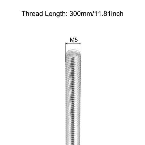 M5 x 300mm Fully Threaded Rod 0.8mm Pitch 304 Stainless Steel Right Hand, 4 Pack
