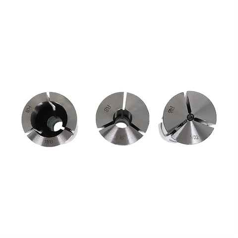 29 Piece R8 Steel Spring Collet Set for CNC Milling Chuck and Lathe Tool Holder, close-up of collets from 1/32 to 1 inch