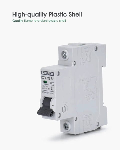 Three Pack One Pole Miniature Circuit Breaker 20 Amp 120 Volt 240 Volt AC DIN Rail Mount Thermal Magnetic Trip MCB C20