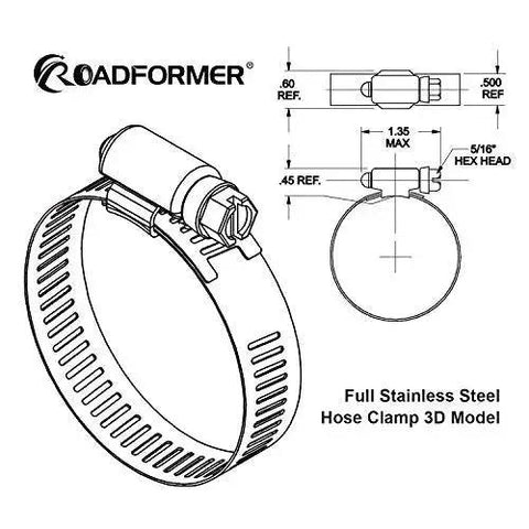 3D model of Stainless Steel Worm Gear Hose Clamp Three Quarter Inch Size Band Width Half Inch SAE 12 for plumbing and auto projects.
